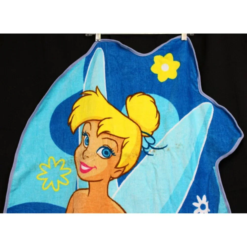 Disney Store Tinkerbell Beach Towel Fun Shape Early 2000s Tink Blue Retro 60s